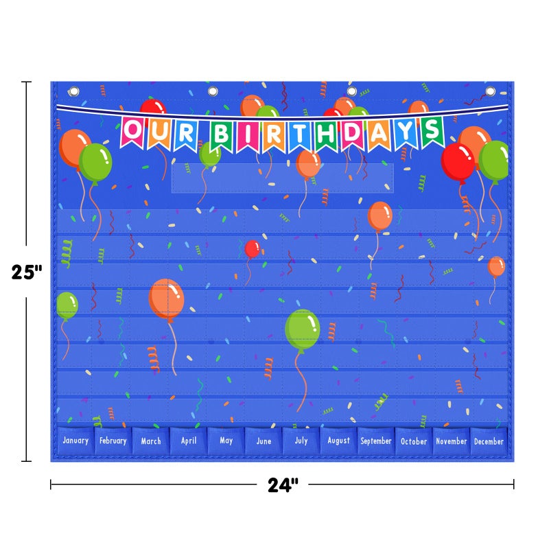 Eamay Happy Birthday Pocket Chart, Blue Birthday Graph Bulletin Board for Classroom - Image 3